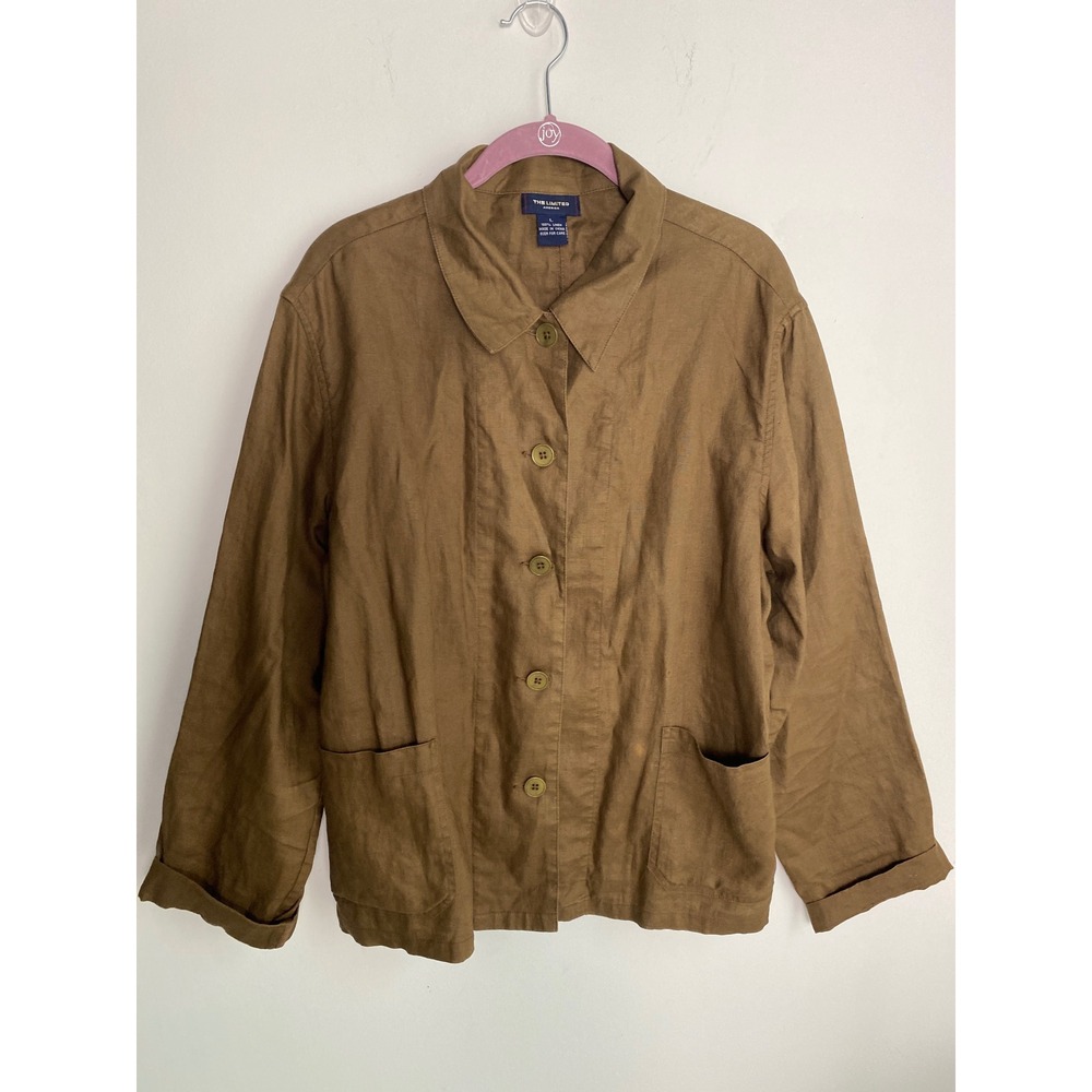The Limited America Women Brown 100% Linen Button Down Utility Jacket Size L